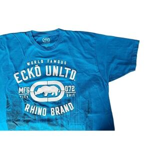 ECKŌ UNLTD Men's 2XL MMA Rhino Brand Graphic Tee Blue Streetwear City S#it‎ Y2K